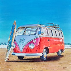 1967 VW Camper Van by Roz Wilson - Original Painting on Stretched Canvas sized 30x30 inches. Available from Whitewall Galleries
